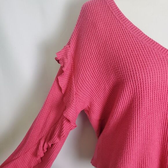 Anthropologie Pilcro Ruffle Sleeve Waffle Knit Sweater Size Medium - Picture 5 of 8